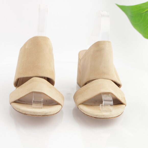 Vince Womens Benetta Mule Sandal Size 9 Nude Tan Suede Slide Chunky Block Heels - Picture 2 of 12